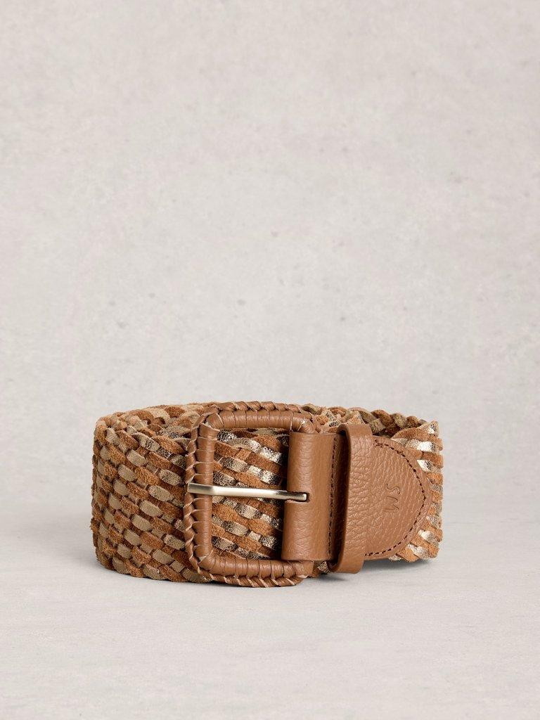 Leather Wide Weave Belt in TAN MULTI - FLAT FRONT