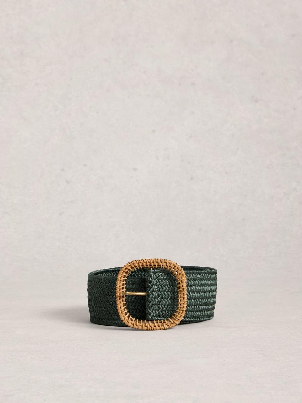Summer Weave Belt in KHAKI GRN - FLAT FRONT