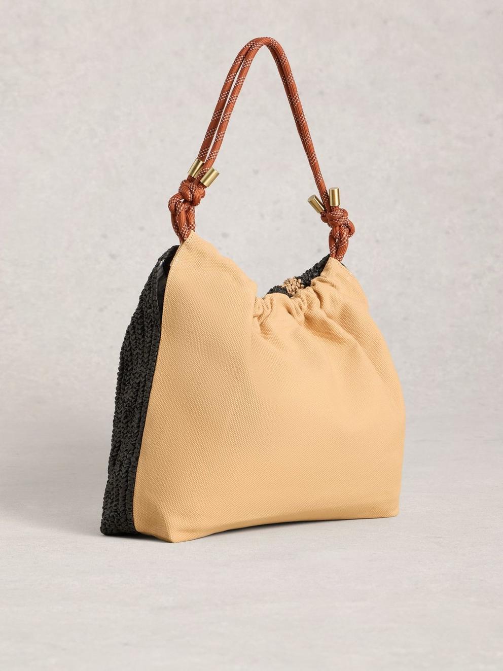 Callie Raffia Shoulder Bag in BLK MLT - FLAT BACK
