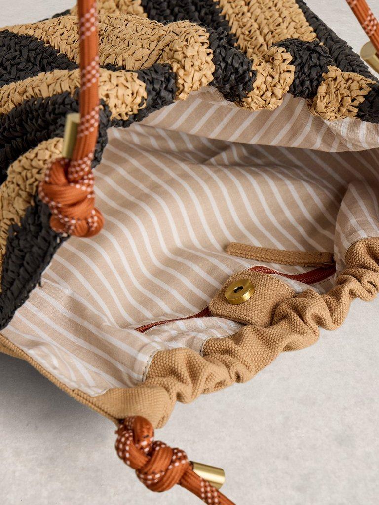 Callie Raffia Shoulder Bag in BLK MLT - FLAT DETAIL