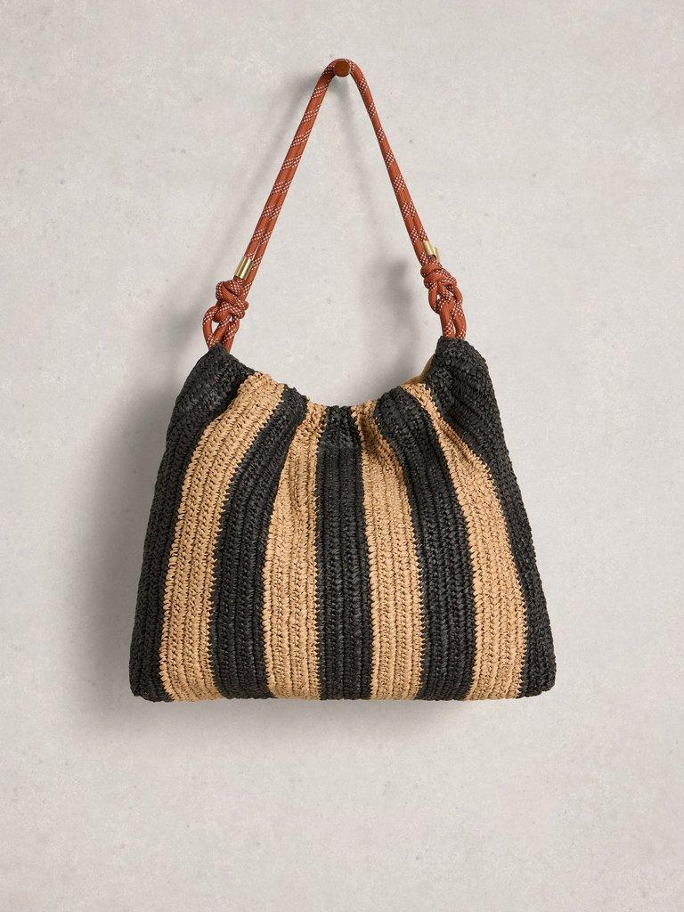 Callie Raffia Shoulder Bag in BLK MLT - FLAT FRONT