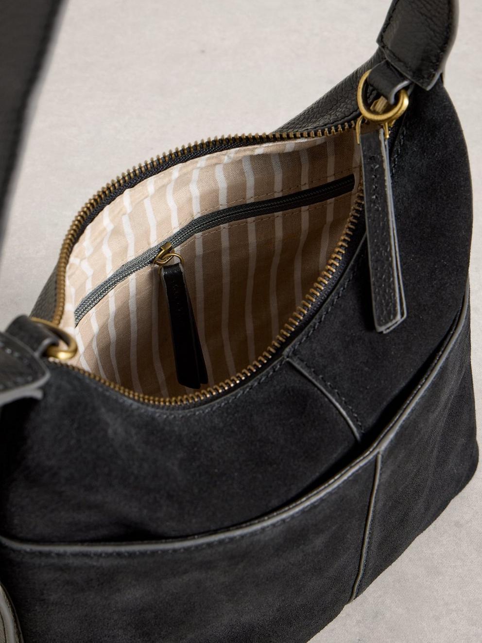 Sophia Mini Leather Crossbody in PURE BLK - FLAT DETAIL