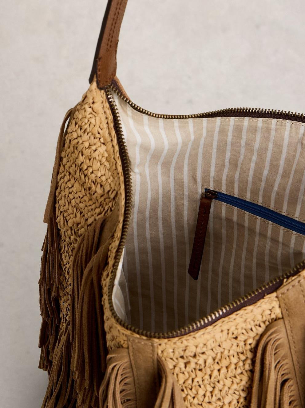 Tara Tassel Shoudler Bag  in LGT NAT - FLAT DETAIL