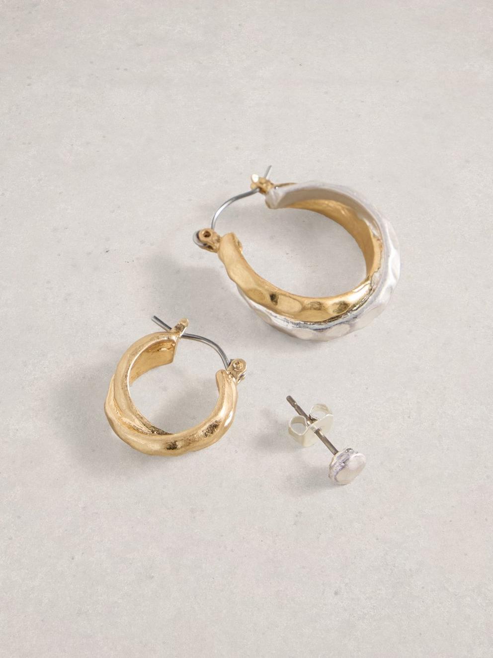 3 PK Tilda Earrings in MIXED MET - FLAT DETAIL