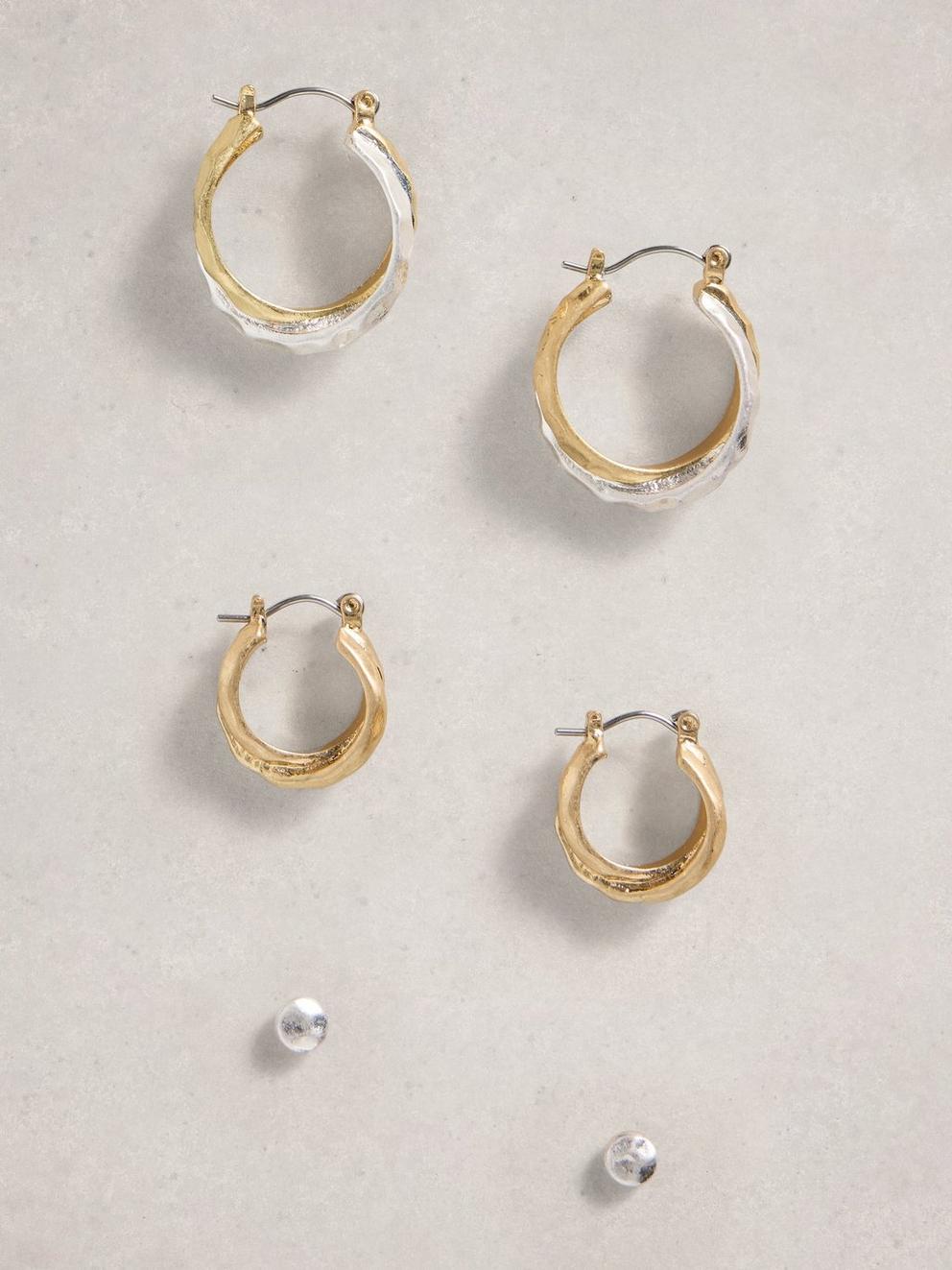 3 PK Tilda Earrings in MIXED MET - FLAT FRONT