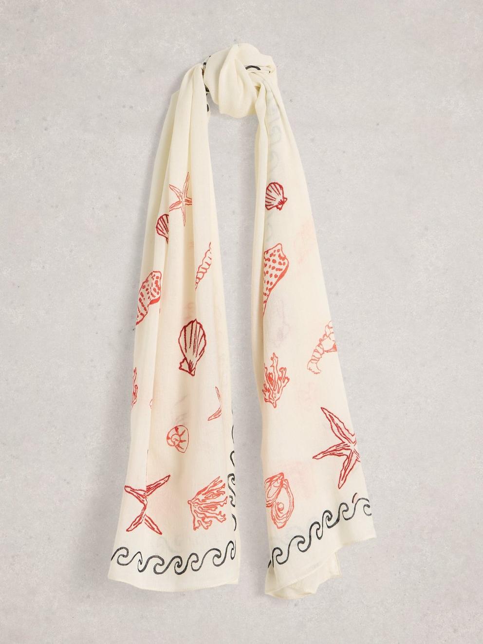 Embroidered Shell Scarf in IVORY MLT - FLAT FRONT