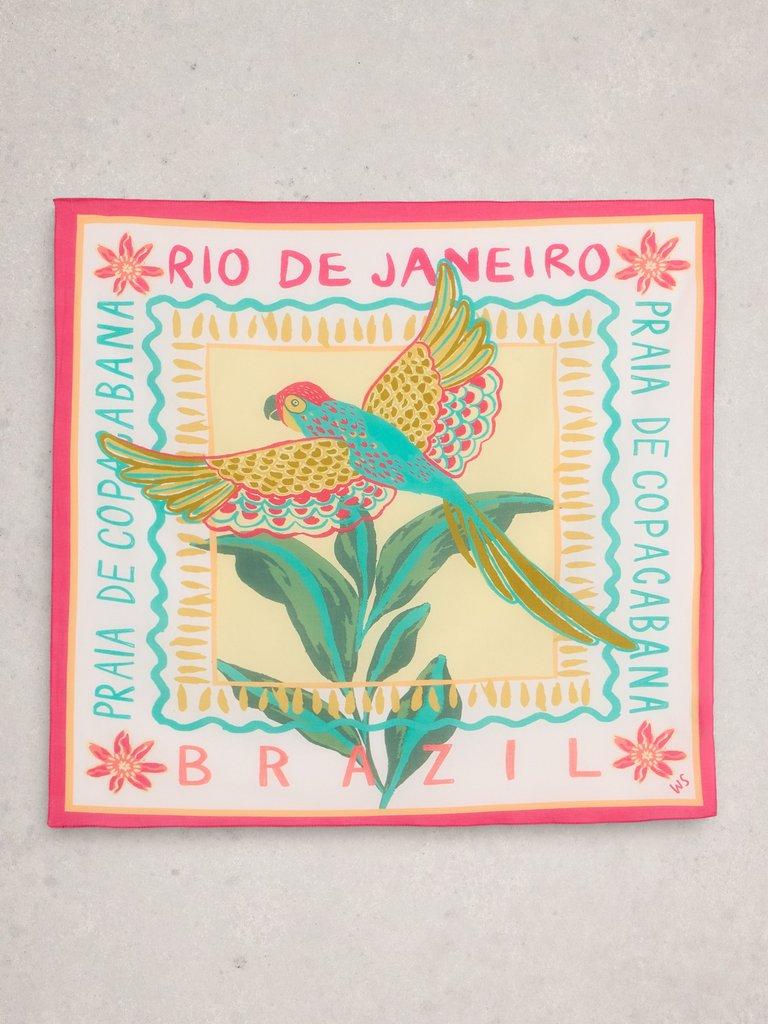 Ellie Square Printed Scarf in GREEN MLT - FLAT BACK