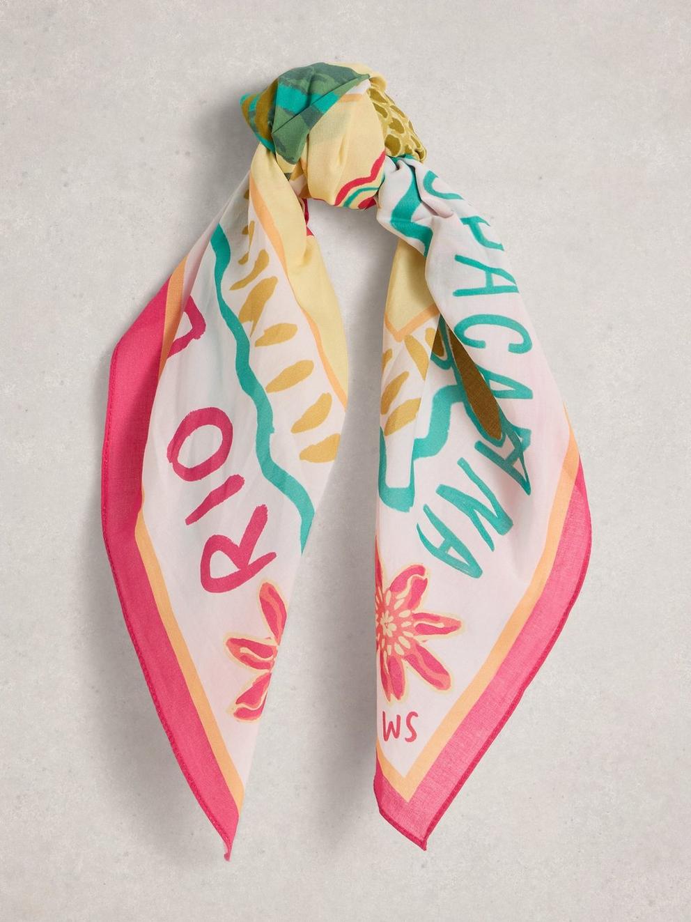 Ellie Square Printed Scarf in GREEN MLT - FLAT FRONT