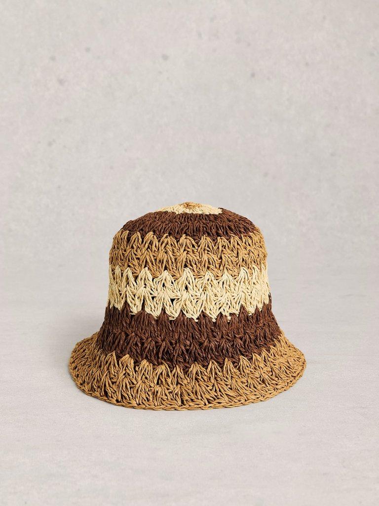 Block Stripe Bucket Hat in BROWN MLT - FLAT FRONT