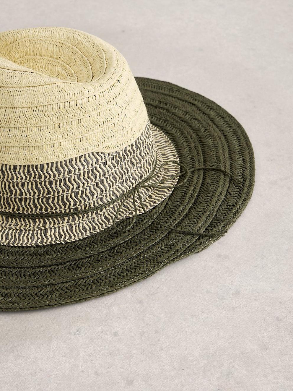 Fedora Colour Block in KHAKI GRN - FLAT DETAIL