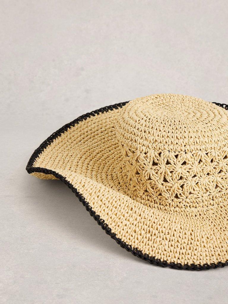 Wide Brim Crochet Hat in LGT NAT - FLAT DETAIL