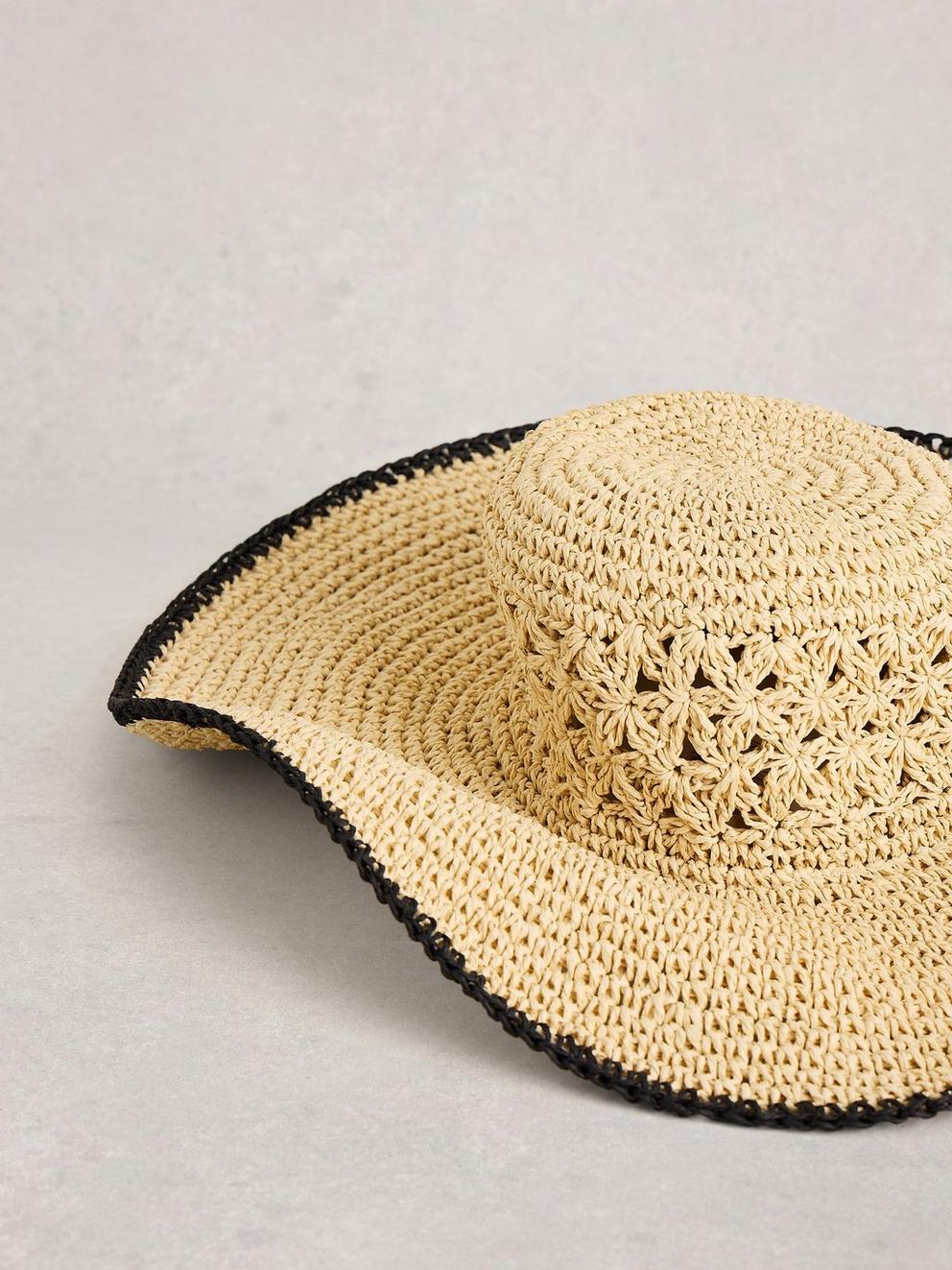 Wide Brim Crochet Hat in LGT NAT - FLAT DETAIL