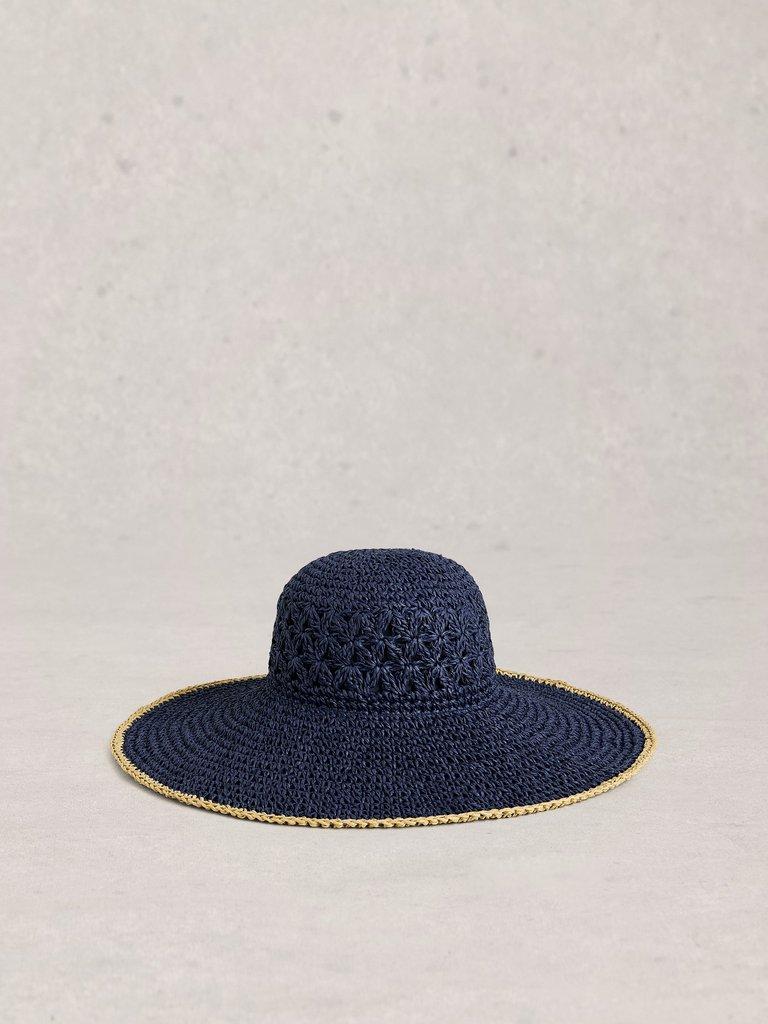 Wide Brim Crochet Hat in NAVY MULTI - FLAT FRONT