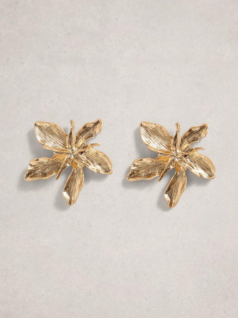 Fleur Stud Earrings in GLD TN MET - FLAT FRONT