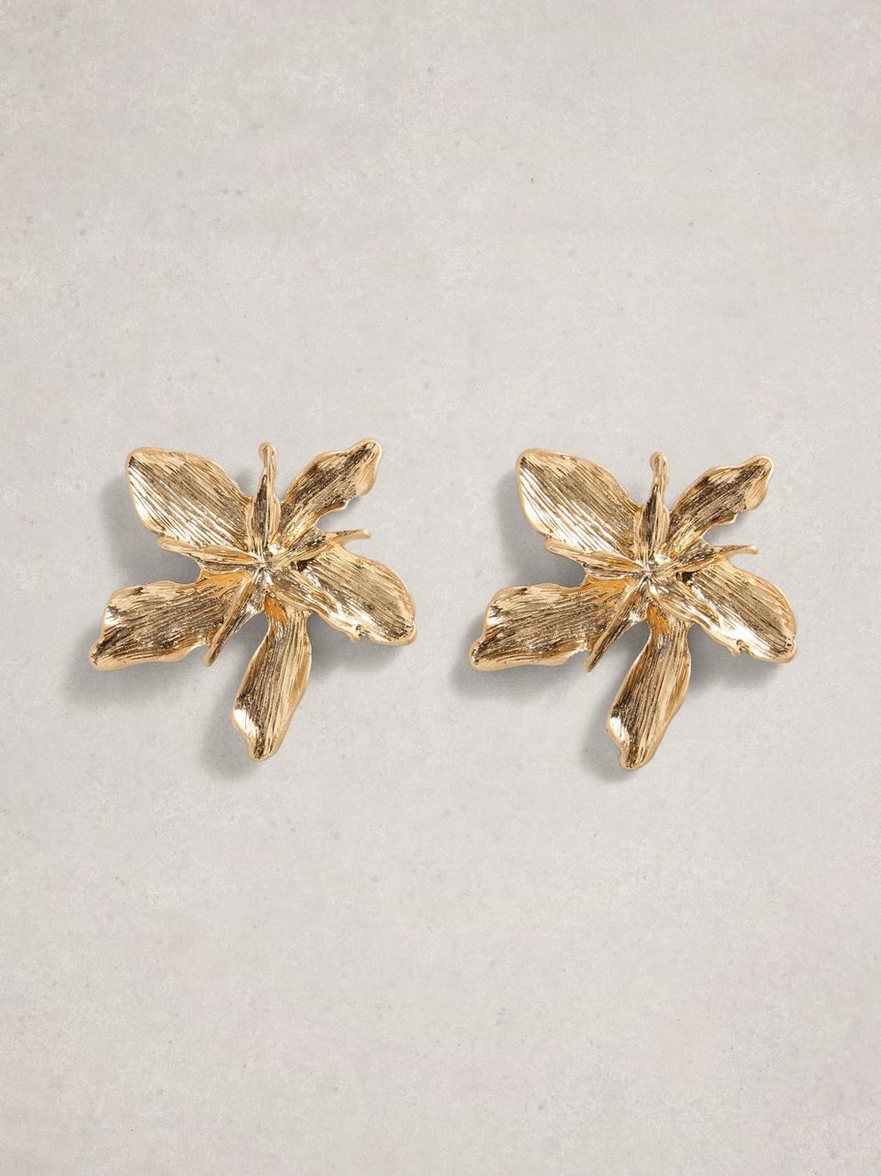 Fleur Stud Earrings in GLD TN MET - FLAT FRONT