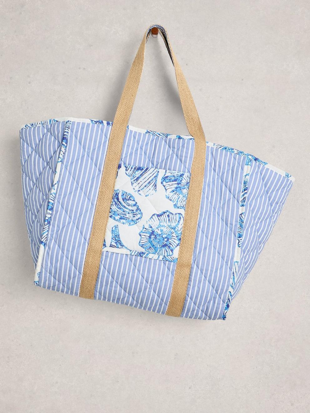 Riley Reversible Tote Bag in BLUE MLT - FLAT FRONT