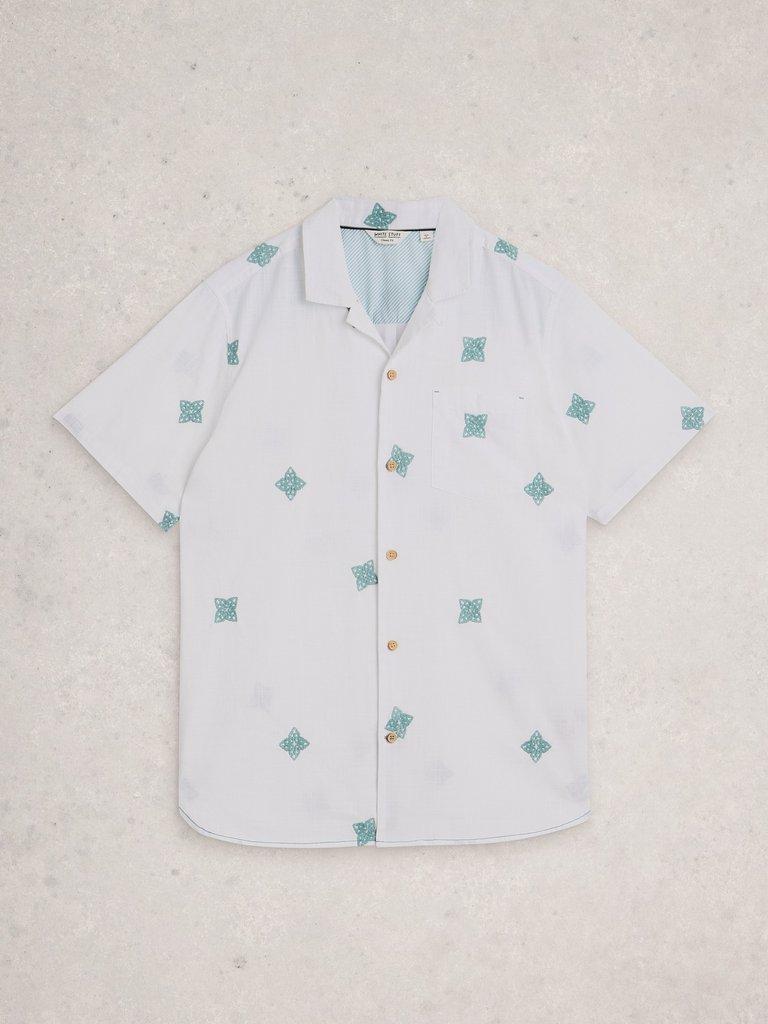 Bourne SS Embroidered Shirt in WHITE MLT - FLAT FRONT