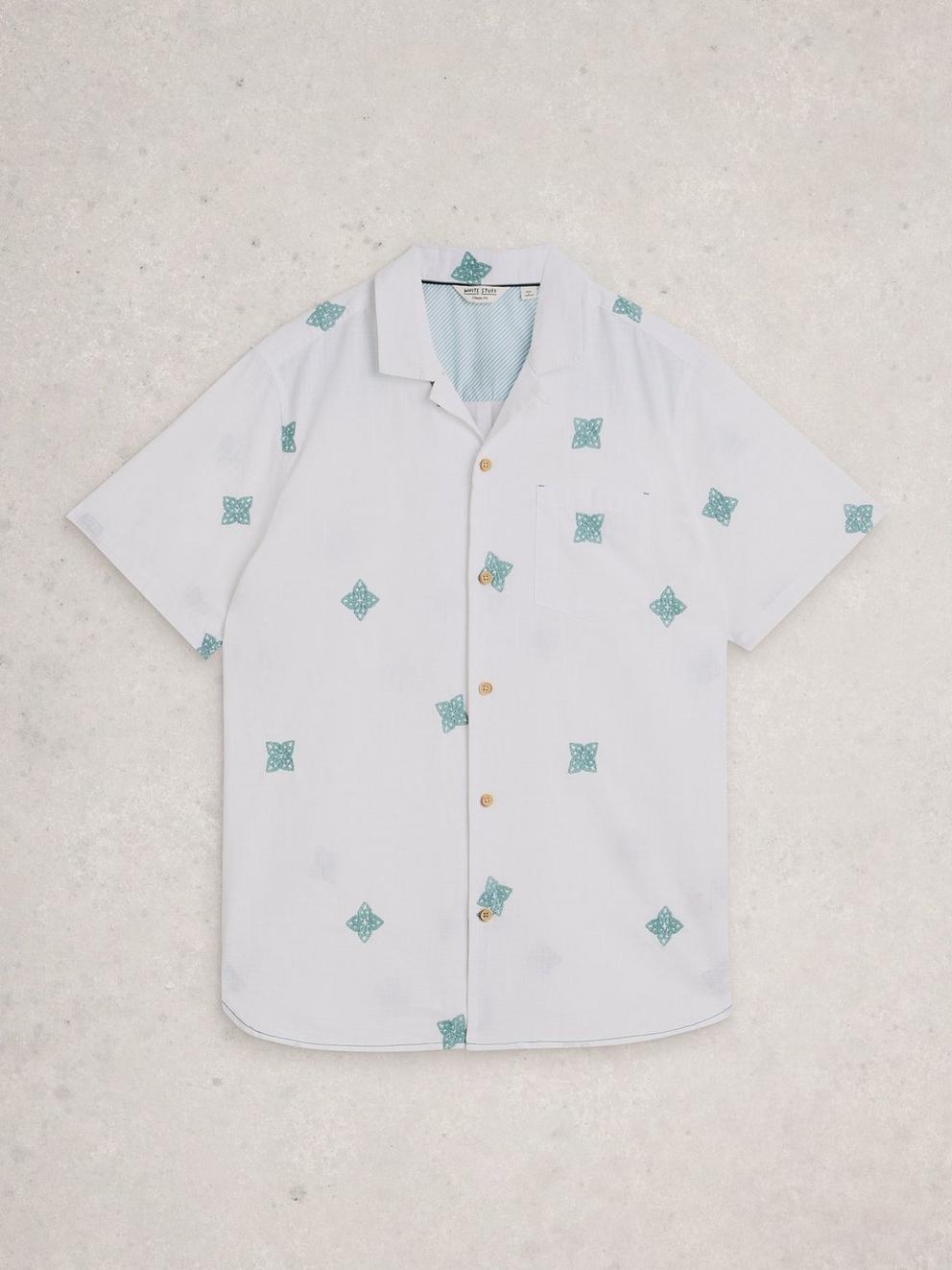 Bourne SS Embroidered Shirt in WHITE MLT - FLAT FRONT