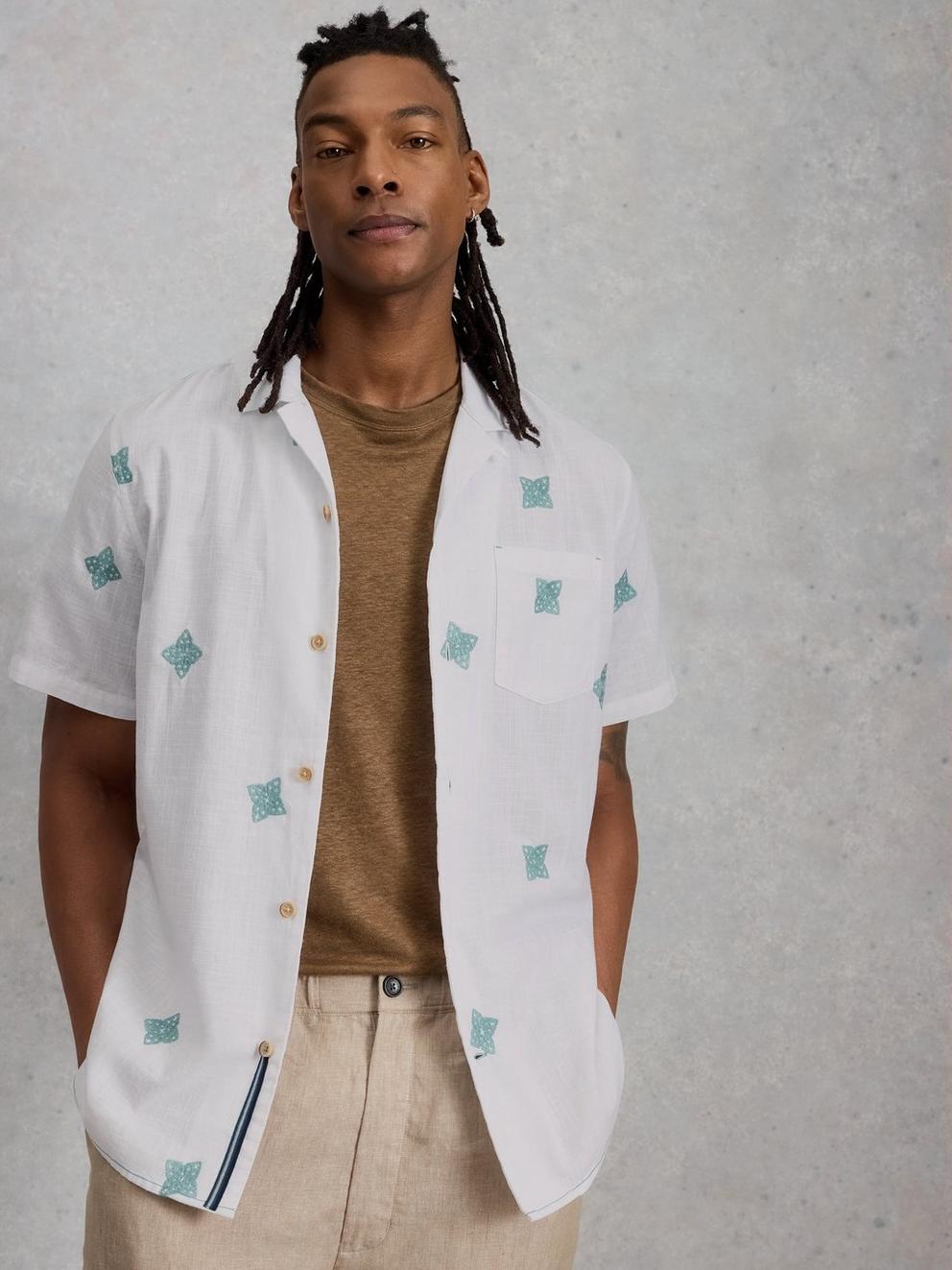 Bourne SS Embroidered Shirt in WHITE MLT - LIFESTYLE