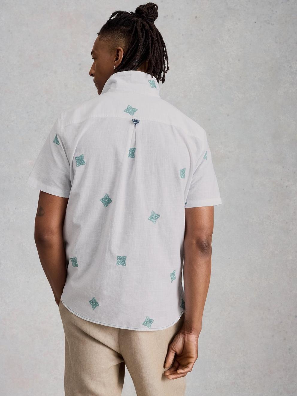 Bourne SS Embroidered Shirt in WHITE MLT - MODEL BACK