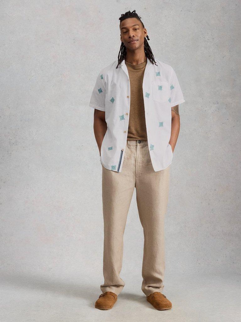 Bourne SS Embroidered Shirt in WHITE MLT - MODEL FRONT