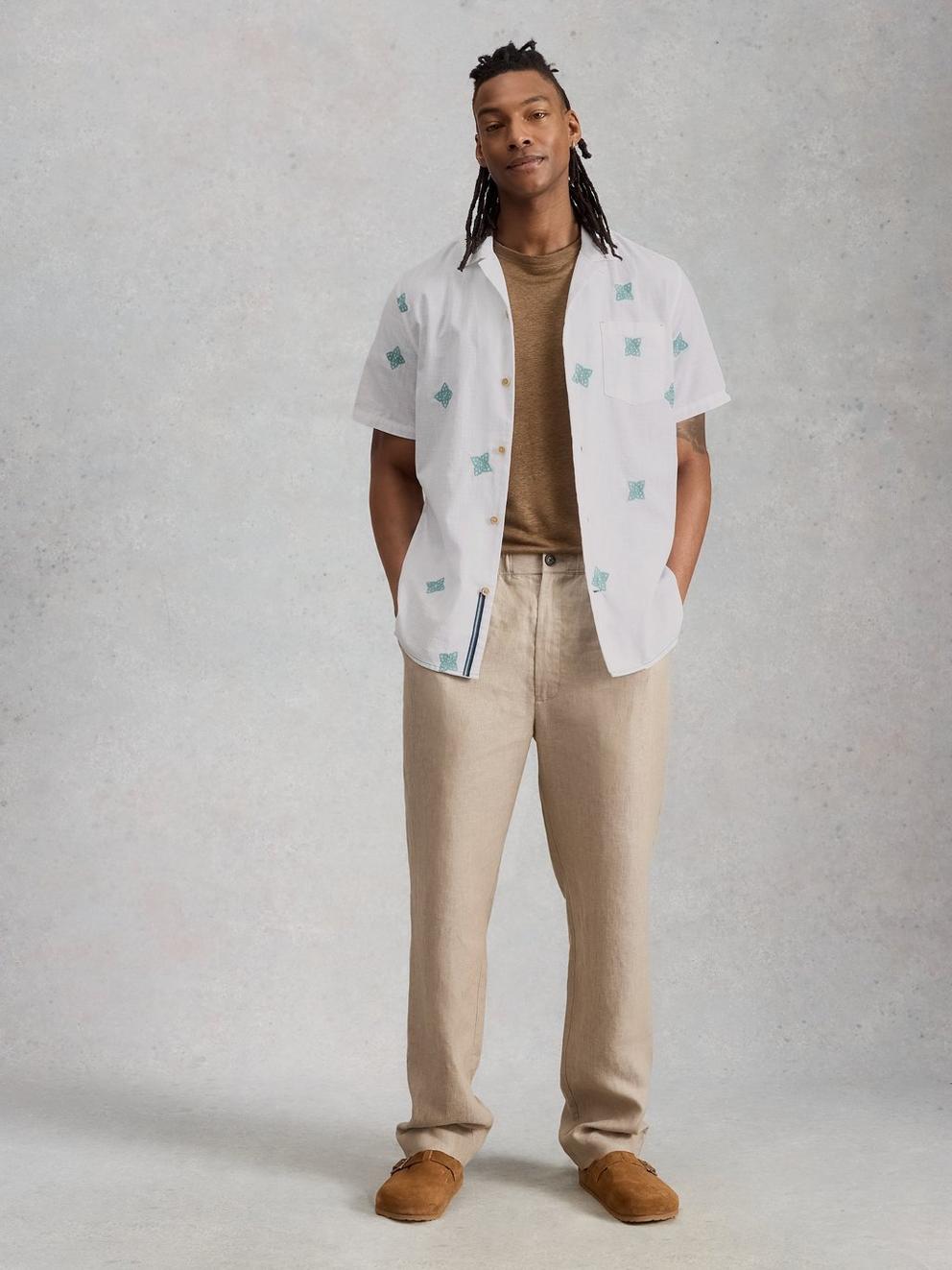 Bourne SS Embroidered Shirt in WHITE MLT - MODEL FRONT
