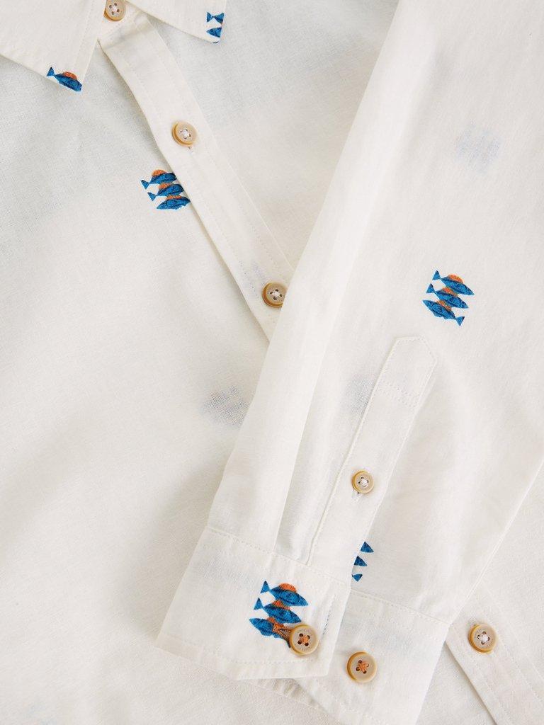 Finsbury LS Fishes Print Shirt in WHITE PR - FLAT DETAIL