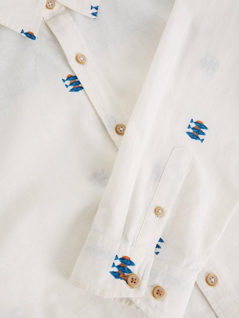 Finsbury LS Fishes Print Shirt in WHITE PR - FLAT DETAIL