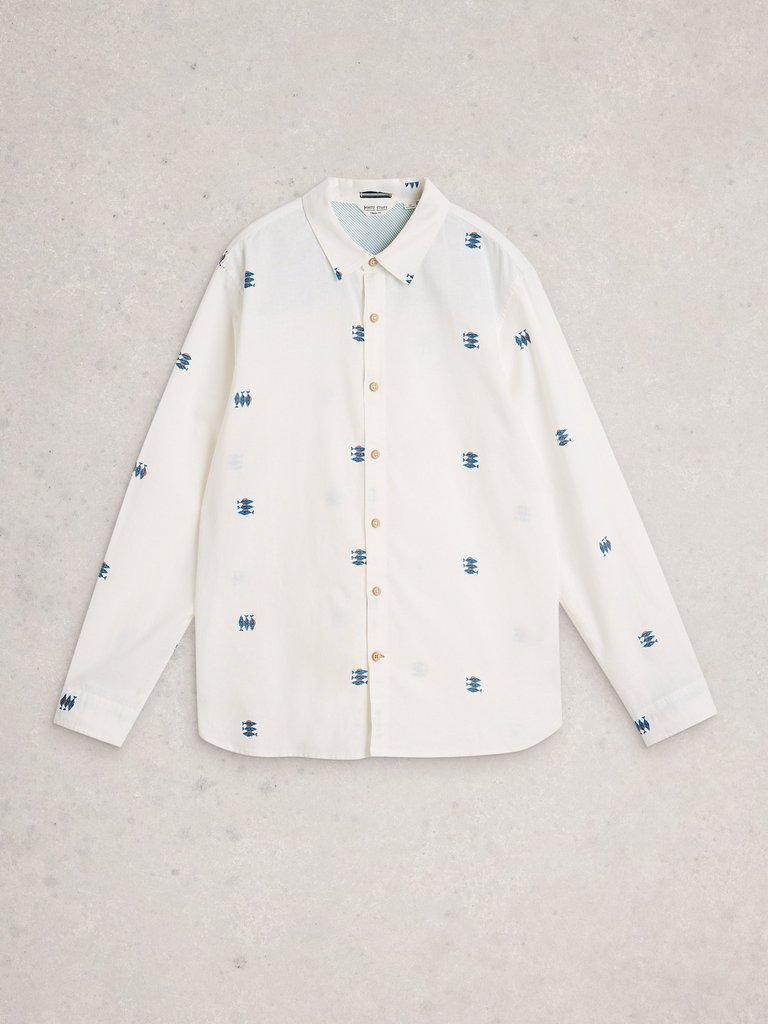 Finsbury LS Fishes Print Shirt in WHITE PR - FLAT FRONT