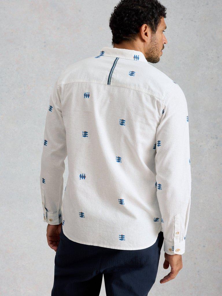 Finsbury LS Fishes Print Shirt in WHITE PR - MODEL BACK