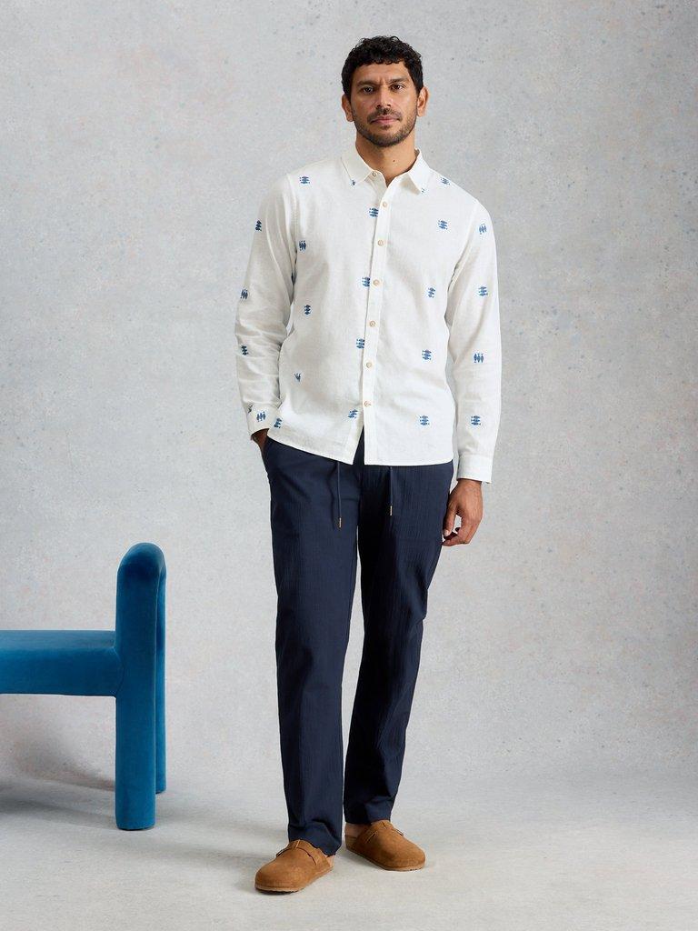 Finsbury LS Fishes Print Shirt in WHITE PR - MODEL FRONT