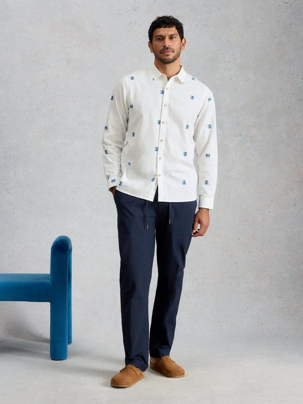 Finsbury LS Fishes Print Shirt in WHITE PR - MODEL FRONT