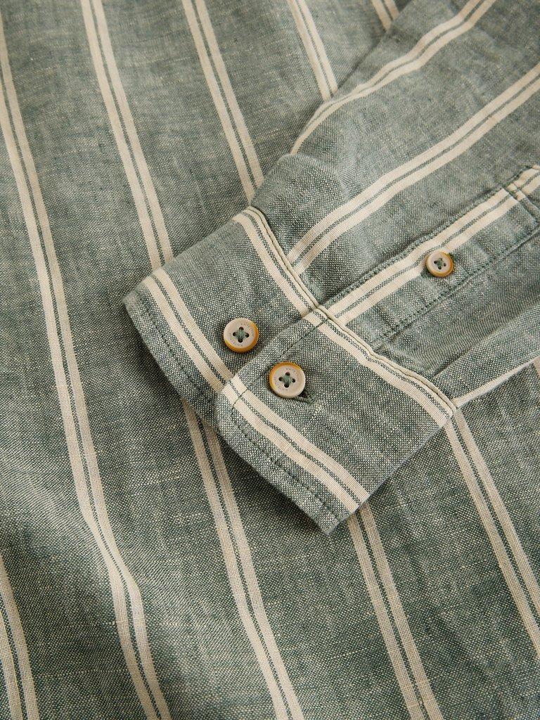 Keswick Striped Linen Shirt in GREEN MLT - FLAT DETAIL