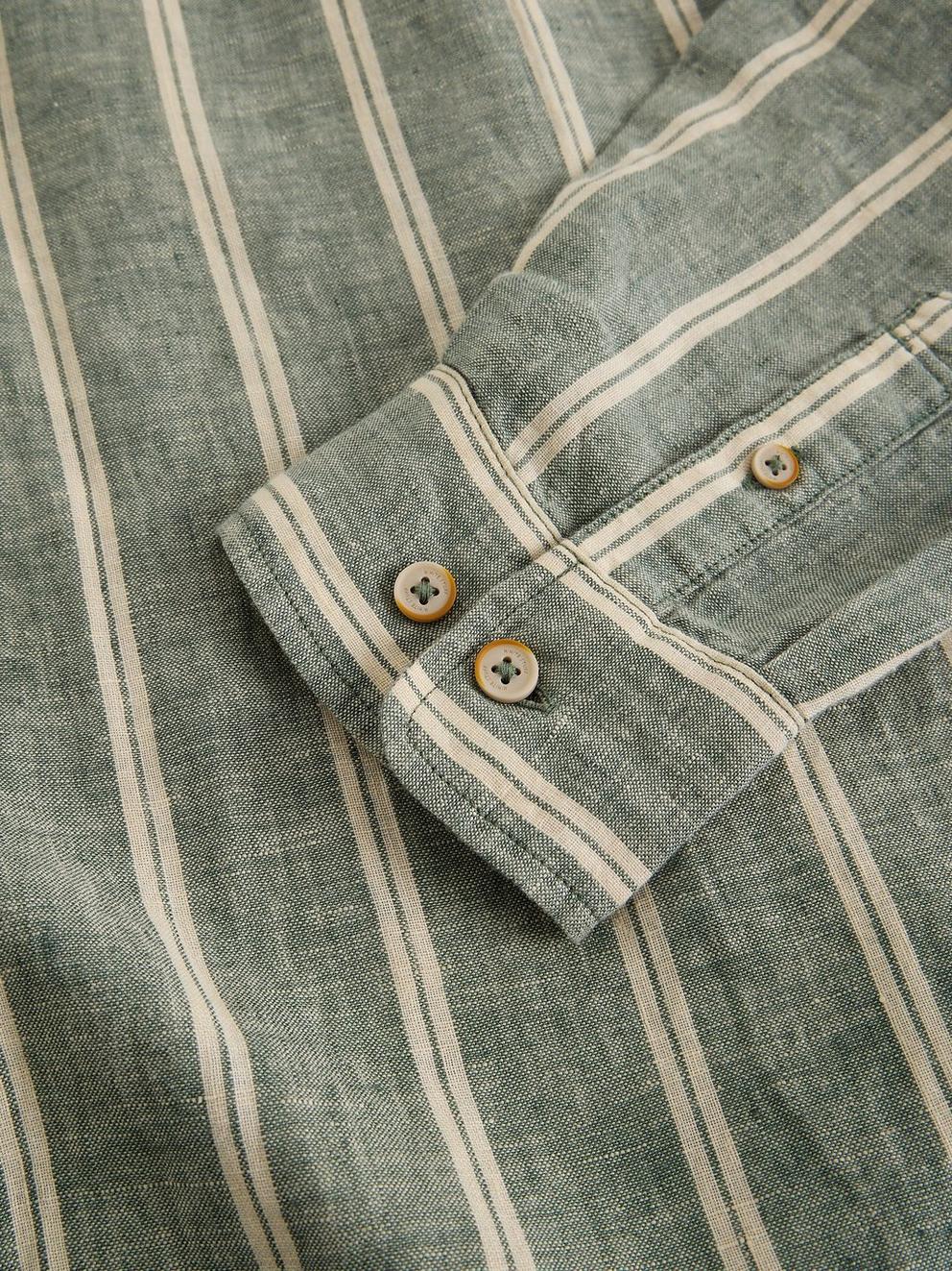 Keswick Striped Linen Shirt in GREEN MLT - FLAT DETAIL