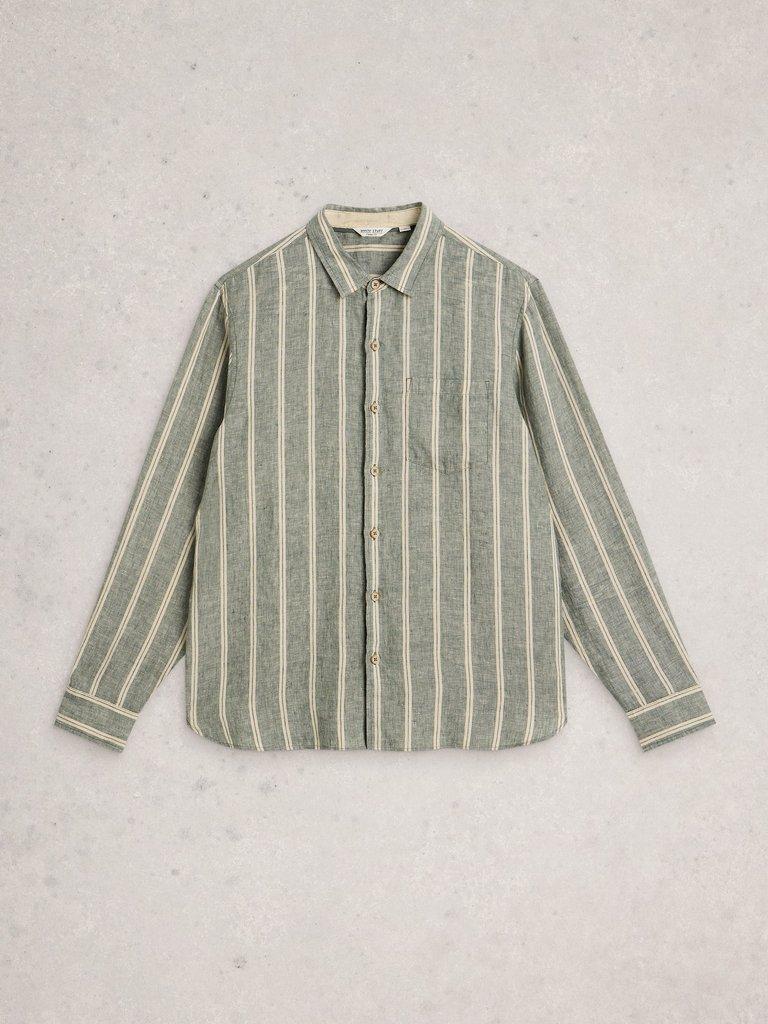 Keswick Striped Linen Shirt in GREEN MLT - FLAT FRONT