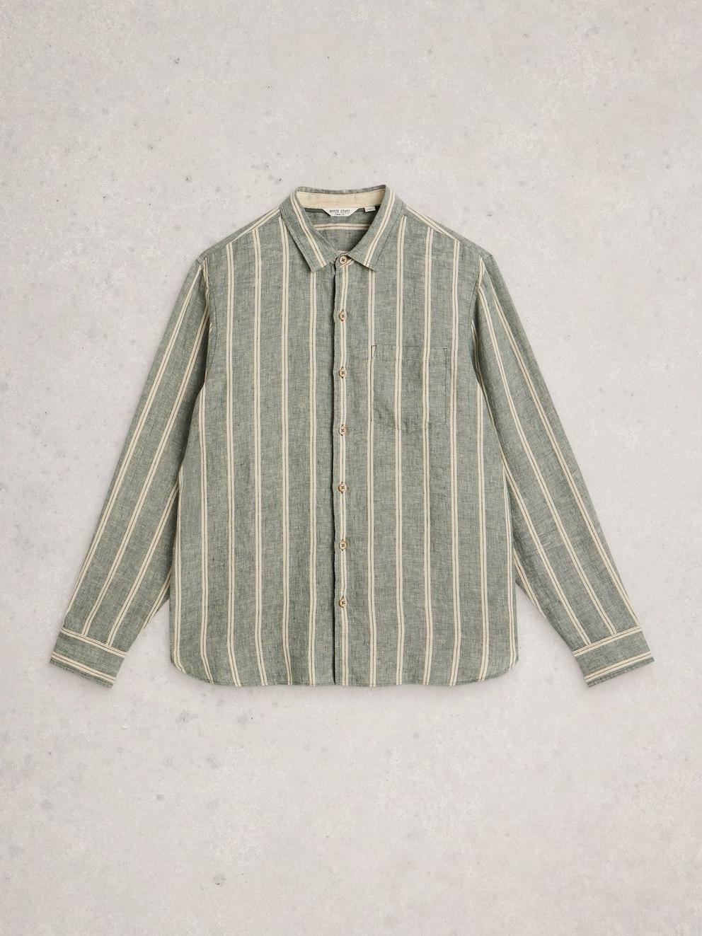 Keswick Striped Linen Shirt in GREEN MLT - FLAT FRONT