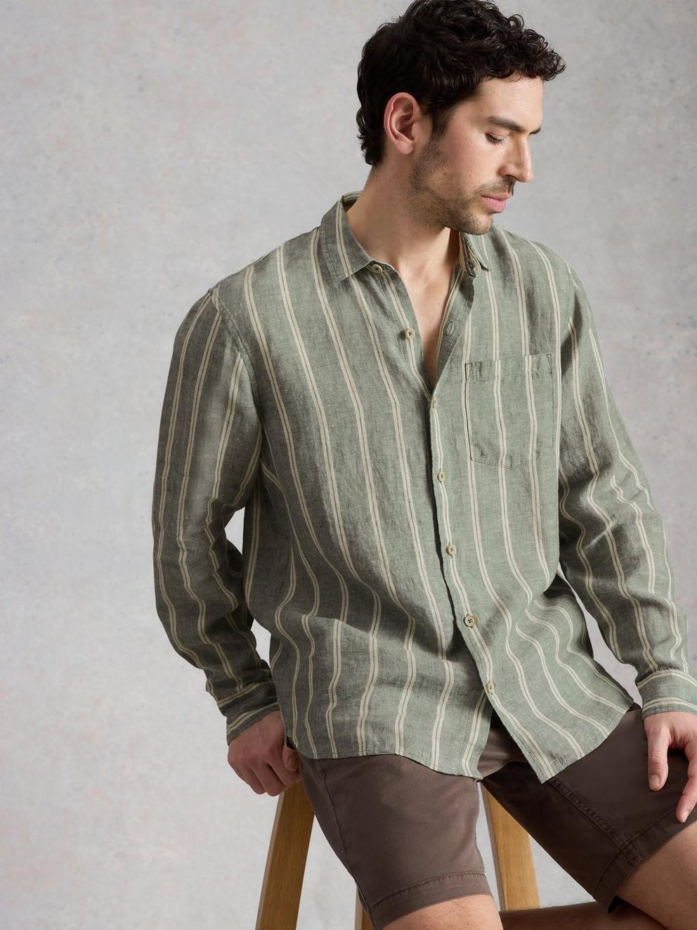 Keswick Striped Linen Shirt in GREEN MLT - LIFESTYLE