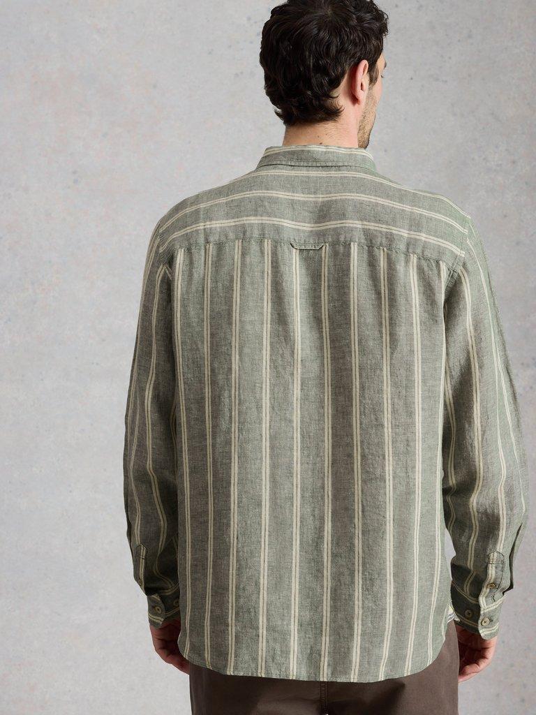 Keswick Striped Linen Shirt in GREEN MLT - MODEL BACK
