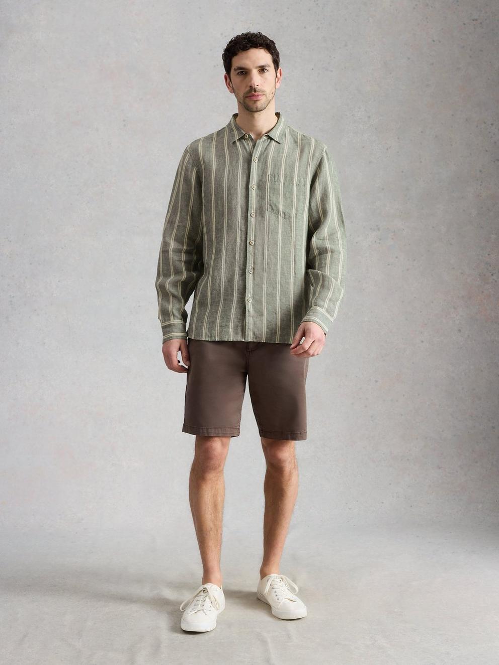 Keswick Striped Linen Shirt in GREEN MLT - MODEL FRONT