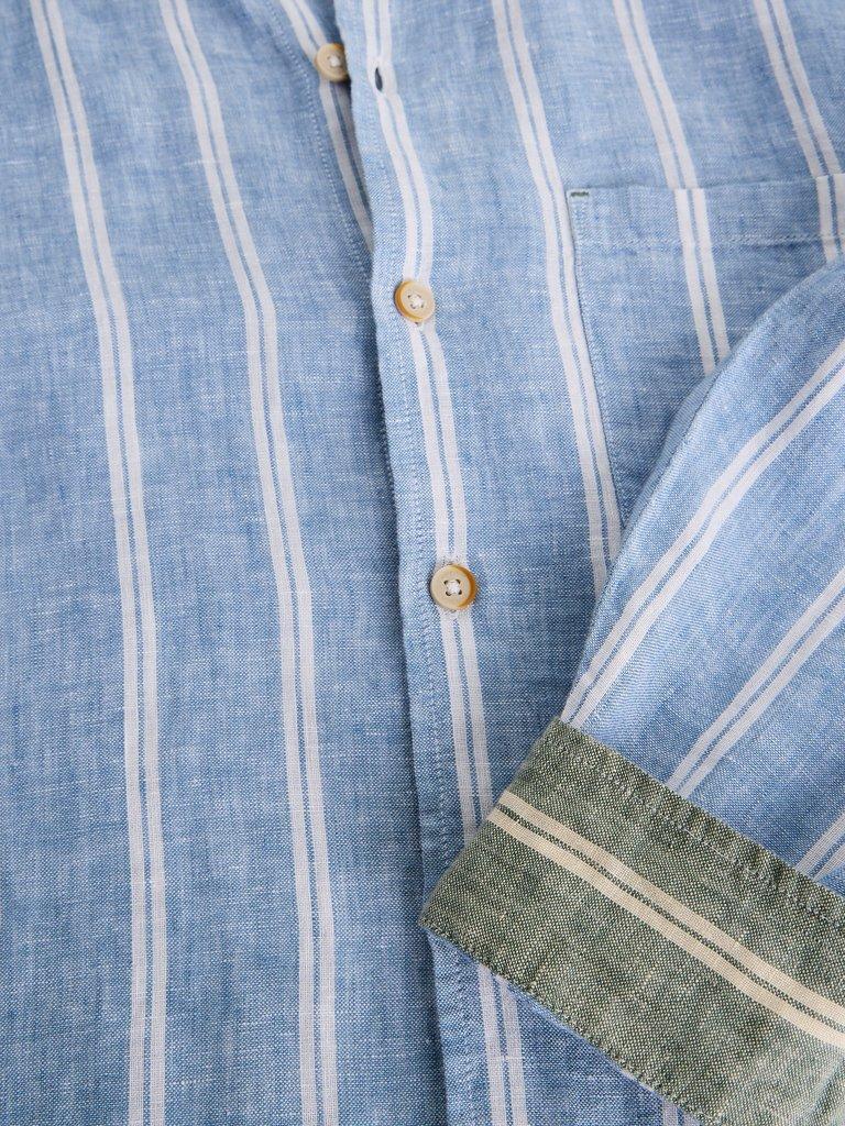 Keswick Striped Linen Shirt in MID BLUE - FLAT DETAIL