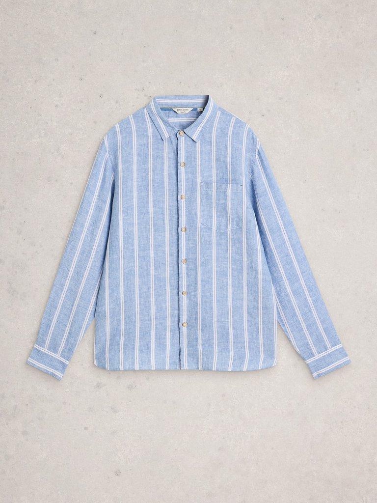Keswick Striped Linen Shirt in MID BLUE - FLAT FRONT