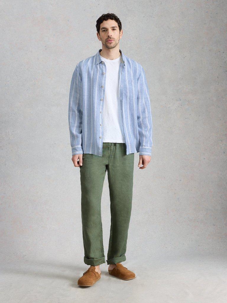 Keswick Striped Linen Shirt in MID BLUE - MODEL FRONT
