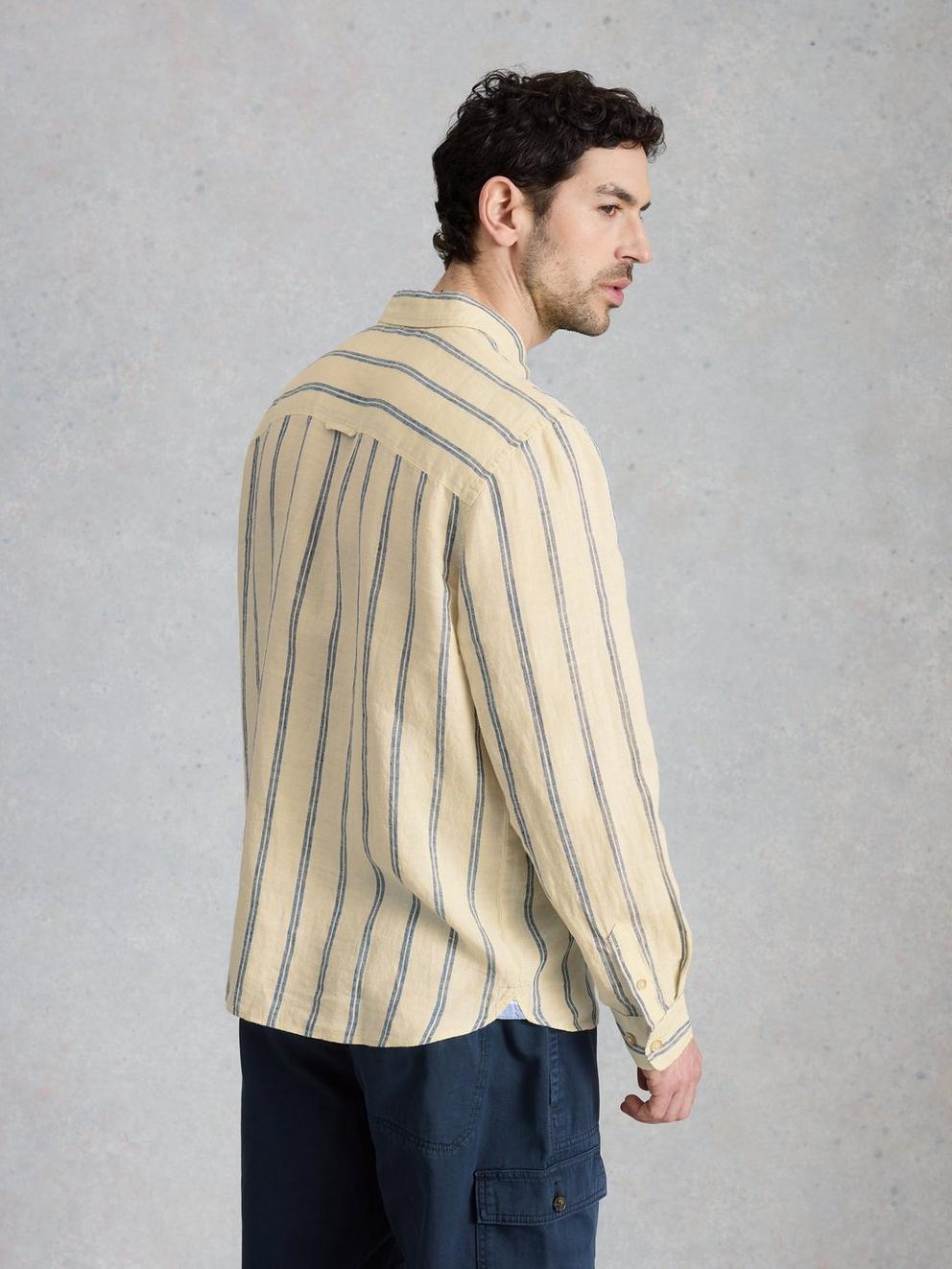 Keswick Striped Linen Shirt in NAT MLT - MODEL BACK