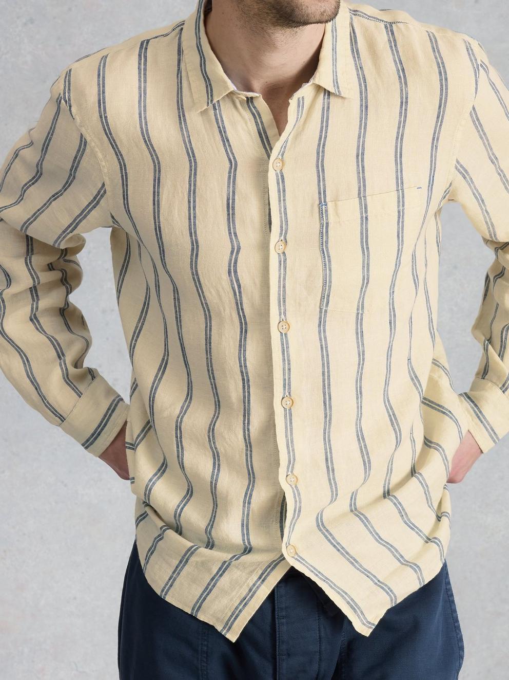 Keswick Striped Linen Shirt in NAT MLT - MODEL DETAIL