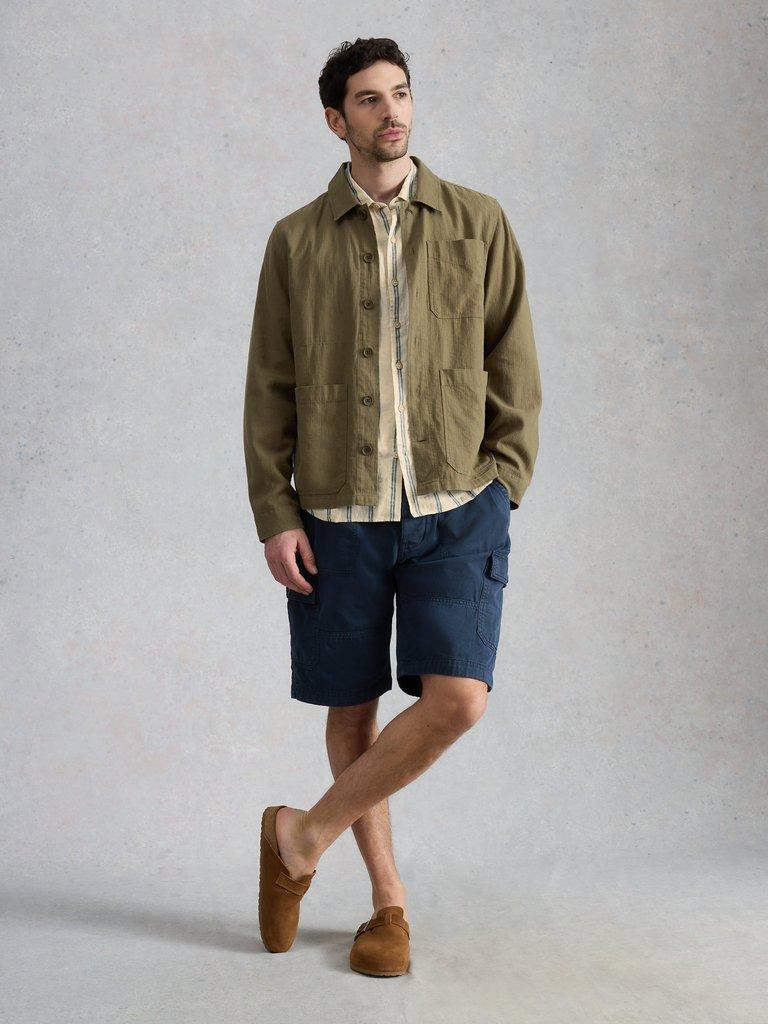 Keswick Striped Linen Shirt in NAT MLT - MODEL FRONT