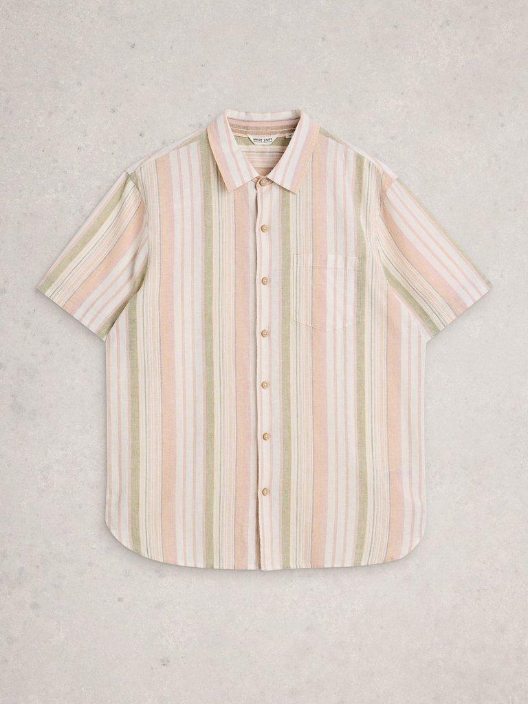 Ely Linen Cotton SS Stripe in ORANGE MLT - FLAT FRONT