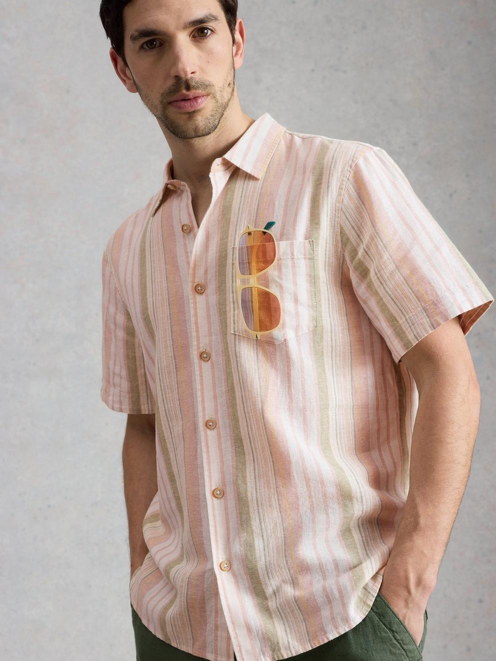 Ely Linen Cotton SS Stripe in ORANGE MLT - LIFESTYLE