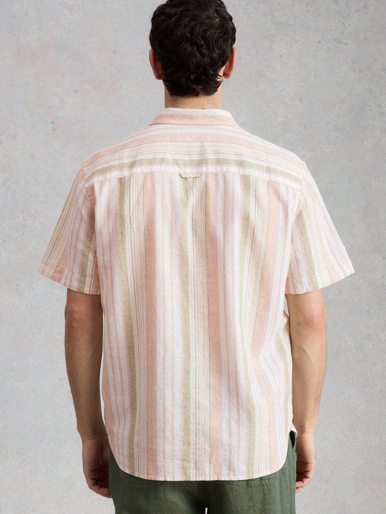Ely Linen Cotton SS Stripe in ORANGE MLT - MODEL BACK