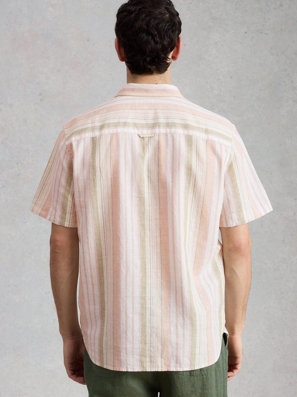 Ely Linen Cotton SS Stripe in ORANGE MLT - MODEL BACK
