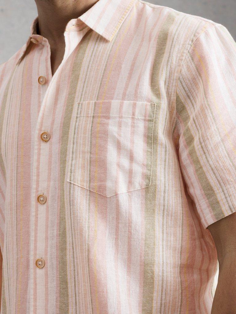 Ely Linen Cotton SS Stripe in ORANGE MLT - MODEL DETAIL